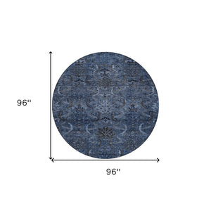 Homeroots 3' Artichoke Green Gray Tan Damask Washable Area Rug For Indoor And Outdoor Spaces, Durable Design 8' Round Polyester 603325