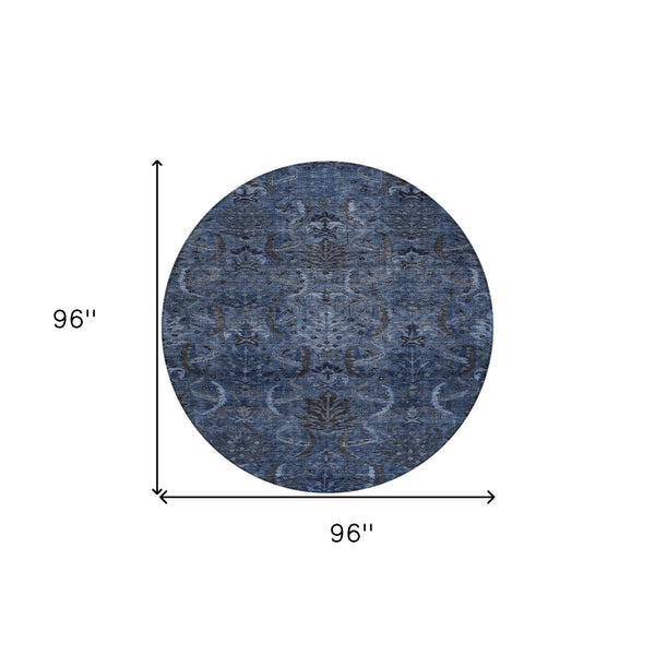 Homeroots 3' Artichoke Green Gray Tan Damask Washable Area Rug For Indoor And Outdoor Spaces, Durable Design 8' Round Polyester 603325