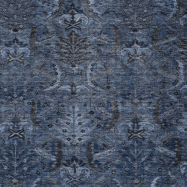 Homeroots 3' Artichoke Green Gray Tan Damask Washable Area Rug For Indoor And Outdoor Spaces, Durable Design 8' X 10' Polyester 603326