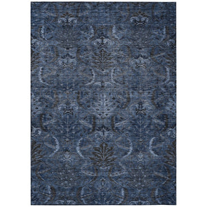 HomeRoots 9' X 12' Navy Blue Charcoal Damask Area Rug - Durable, Washable, Elegant for Indoor & Outdoor Use! 603327
