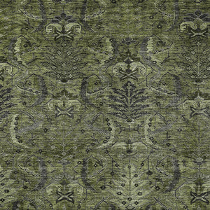 Homeroots 3' Artichoke Green Gray Tan Damask Washable Area Rug For Indoor And Outdoor Spaces, Durable Design 3' X 5' Polyester 603329