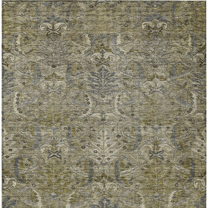 Homeroots 3' Artichoke Green Gray Tan Damask Washable Area Rug For Indoor And Outdoor Spaces, Durable Design 3' X 5' Polyester 603335
