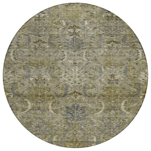 HomeRoots 5' Elegant Taupe and Gray Damask Washable Area Rug for Indoor and Outdoor High-Traffic Spaces 8' Round 603337