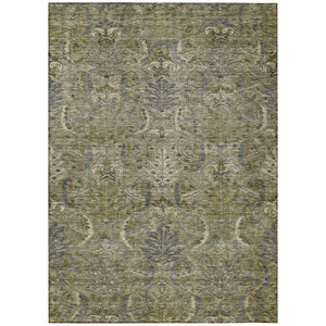 HomeRoots 5' Elegant Taupe and Gray Damask Washable Area Rug for Indoor and Outdoor High-Traffic Spaces 10' X 14' 603340