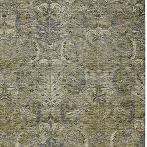Homeroots 3' Artichoke Green Gray Tan Damask Washable Area Rug For Indoor And Outdoor Spaces, Durable Design 10' X 14' Polyester 603340