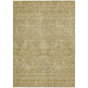 Homeroots 3' Artichoke Green Gray Tan Damask Washable Area Rug For Indoor And Outdoor Spaces, Durable Design 3' X 5' Polyester 603341