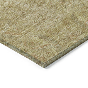 Homeroots 3' Artichoke Green Gray Tan Damask Washable Area Rug For Indoor And Outdoor Spaces, Durable Design 3' X 5' Polyester 603341