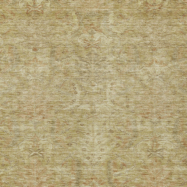 Homeroots 3' Artichoke Green Gray Tan Damask Washable Area Rug For Indoor And Outdoor Spaces, Durable Design 3' X 5' Polyester 603341