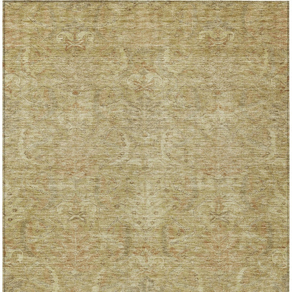 Homeroots 3' Artichoke Green Gray Tan Damask Washable Area Rug For Indoor And Outdoor Spaces, Durable Design 5' X 8' Polyester 603342