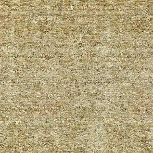 Homeroots 3' Artichoke Green Gray Tan Damask Washable Area Rug For Indoor And Outdoor Spaces, Durable Design 5' X 8' Polyester 603342