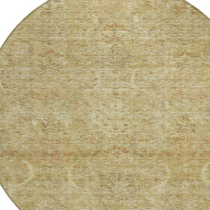 Homeroots 3' Artichoke Green Gray Tan Damask Washable Area Rug For Indoor And Outdoor Spaces, Durable Design 8' Round Polyester 603343