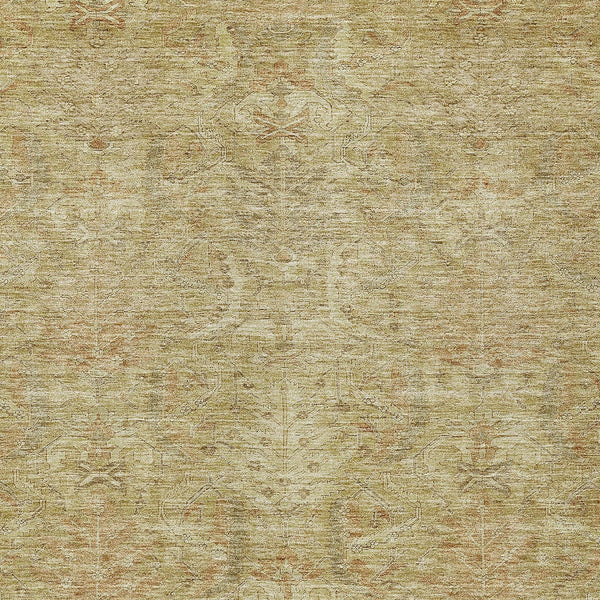 Homeroots 3' Artichoke Green Gray Tan Damask Washable Area Rug For Indoor And Outdoor Spaces, Durable Design 8' X 10' Polyester 603344