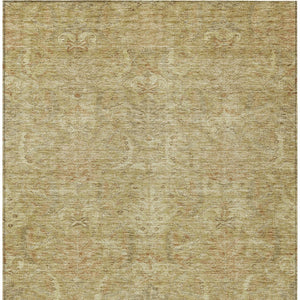 Homeroots 3' Artichoke Green Gray Tan Damask Washable Area Rug For Indoor And Outdoor Spaces, Durable Design 9' X 12' Polyester 603345