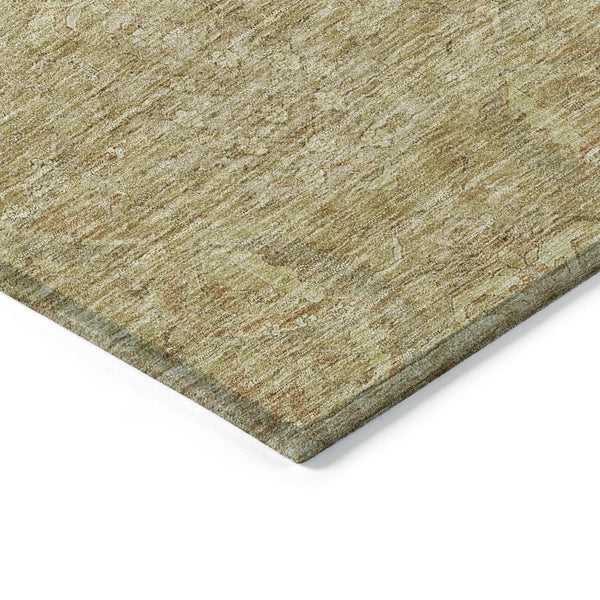 Homeroots 3' Artichoke Green Gray Tan Damask Washable Area Rug For Indoor And Outdoor Spaces, Durable Design 9' X 12' Polyester 603345