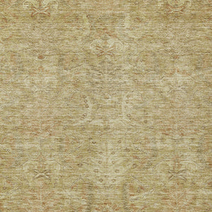 Homeroots 3' Artichoke Green Gray Tan Damask Washable Area Rug For Indoor And Outdoor Spaces, Durable Design 9' X 12' Polyester 603345