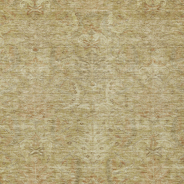 Homeroots 3' Artichoke Green Gray Tan Damask Washable Area Rug For Indoor And Outdoor Spaces, Durable Design 9' X 12' Polyester 603345