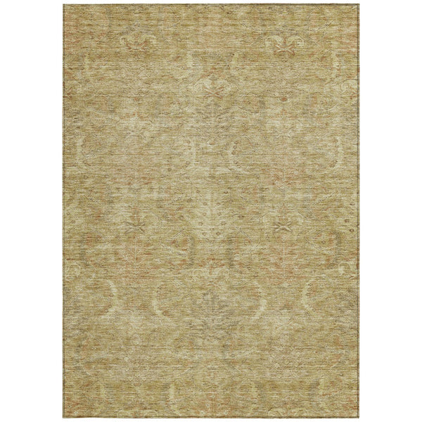Homeroots 3' Artichoke Green Gray Tan Damask Washable Area Rug For Indoor And Outdoor Spaces, Durable Design 10' X 14' Polyester 603346