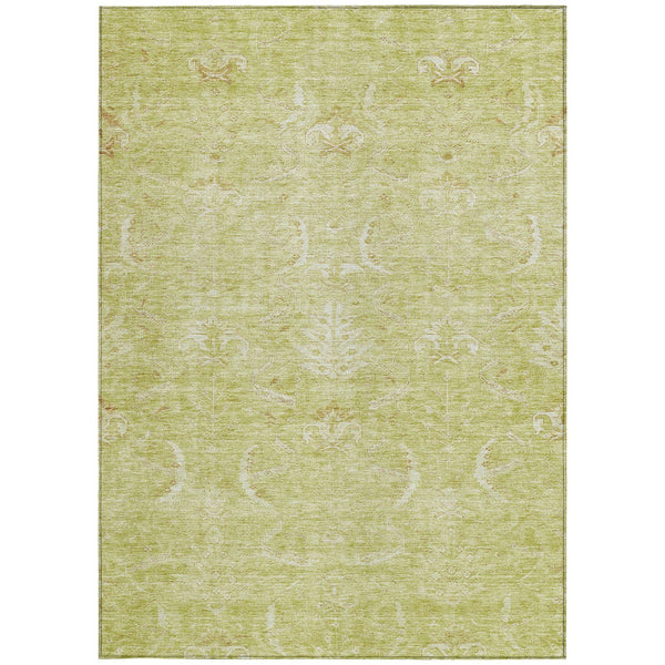 Homeroots 3' Artichoke Green And Ivory Damask Washable Area Rug For Stylish Indoor And Outdoor Spaces 3' X 5' Polyester 603347