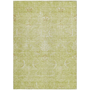 Homeroots 3' Artichoke Green And Ivory Damask Washable Area Rug For Stylish Indoor And Outdoor Spaces 5' X 8' Polyester 603348