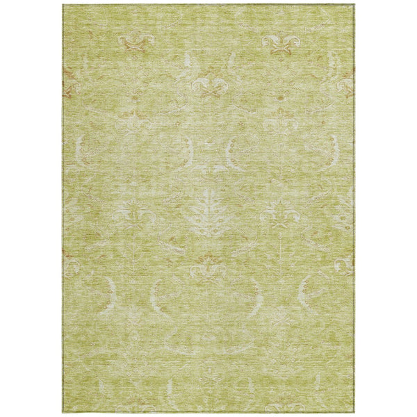 Homeroots 3' Artichoke Green And Ivory Damask Washable Area Rug For Stylish Indoor And Outdoor Spaces 5' X 8' Polyester 603348