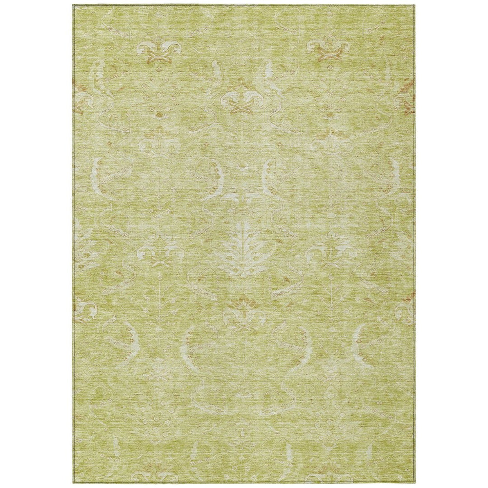 HomeRoots 5' Artichoke Green and Ivory Damask Indoor Outdoor Rug – Durable, Washable, Stylish for High-Traffic Areas 5' X 8' 603348