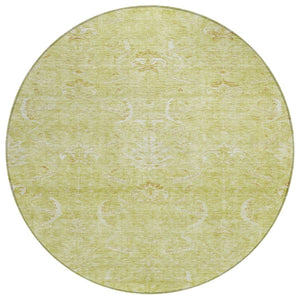 HomeRoots 5' Artichoke Green and Ivory Damask Indoor Outdoor Rug – Durable, Washable, Stylish for High-Traffic Areas 8' Round 603349