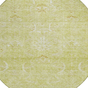 Homeroots 3' Artichoke Green And Ivory Damask Washable Area Rug For Stylish Indoor And Outdoor Spaces 8' Round Polyester 603349