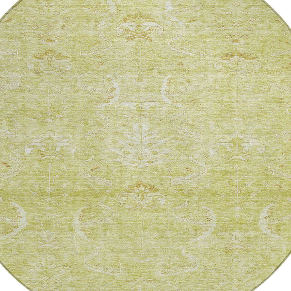 Homeroots 3' Artichoke Green And Ivory Damask Washable Area Rug For Stylish Indoor And Outdoor Spaces 8' Round Polyester 603349