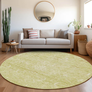 Homeroots 3' Artichoke Green And Ivory Damask Washable Area Rug For Stylish Indoor And Outdoor Spaces 8' Round Polyester 603349