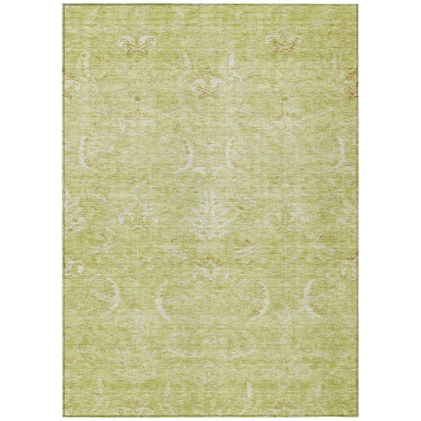 HomeRoots 5' Artichoke Green and Ivory Damask Indoor Outdoor Rug – Durable, Washable, Stylish for High-Traffic Areas 8' X 10' 603350