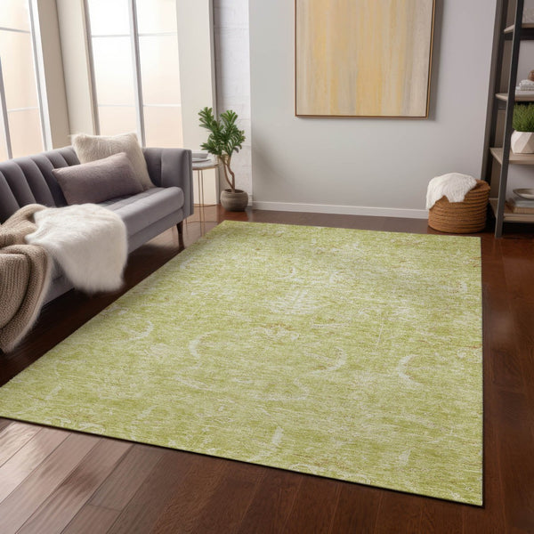 Homeroots 3' Artichoke Green And Ivory Damask Washable Area Rug For Stylish Indoor And Outdoor Spaces 8' X 10' Polyester 603350