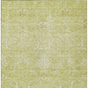 Homeroots 3' Artichoke Green And Ivory Damask Washable Area Rug For Stylish Indoor And Outdoor Spaces 9' X 12' Polyester 603351