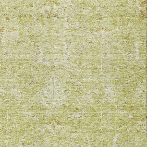 Homeroots 3' Artichoke Green And Ivory Damask Washable Area Rug For Stylish Indoor And Outdoor Spaces 9' X 12' Polyester 603351