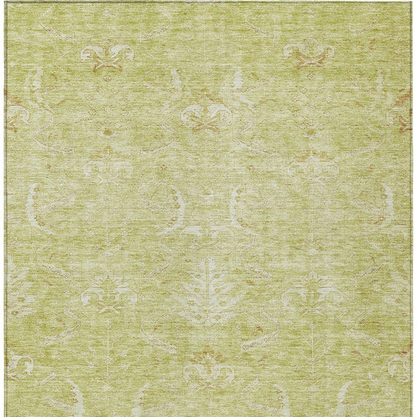 Homeroots 3' Artichoke Green And Ivory Damask Washable Area Rug For Stylish Indoor And Outdoor Spaces 10' X 14' Polyester 603352