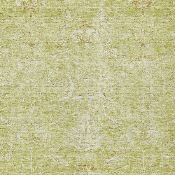 Homeroots 3' Artichoke Green And Ivory Damask Washable Area Rug For Stylish Indoor And Outdoor Spaces 10' X 14' Polyester 603352
