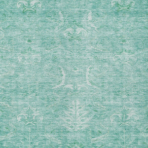 Homeroots 3' Artichoke Green And Ivory Damask Washable Area Rug For Stylish Indoor And Outdoor Spaces 3' X 5' Polyester 603353