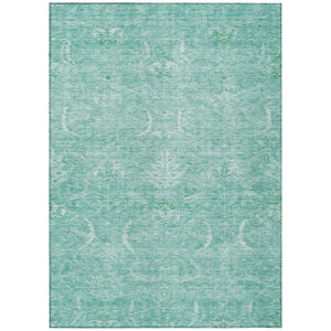 HomeRoots 5' Aqua and Ivory Damask Area Rug - Durable, Washable Design for Indoor and Outdoor Elegance 5' X 8' 603354