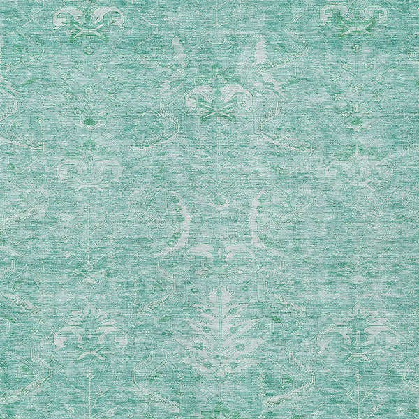 Homeroots 3' Artichoke Green And Ivory Damask Washable Area Rug For Stylish Indoor And Outdoor Spaces 5' X 8' Polyester 603354