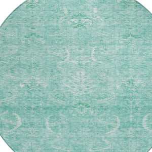 Homeroots 3' Artichoke Green And Ivory Damask Washable Area Rug For Stylish Indoor And Outdoor Spaces 8' Round Polyester 603355