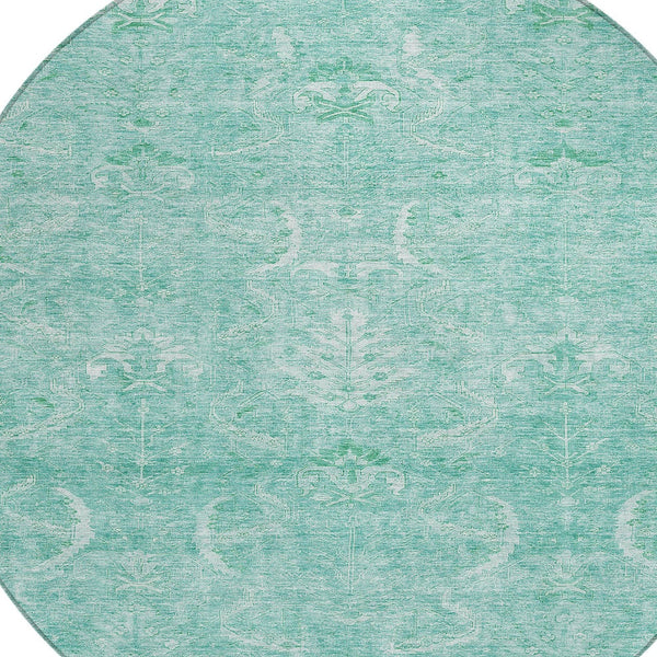 Homeroots 3' Artichoke Green And Ivory Damask Washable Area Rug For Stylish Indoor And Outdoor Spaces 8' Round Polyester 603355
