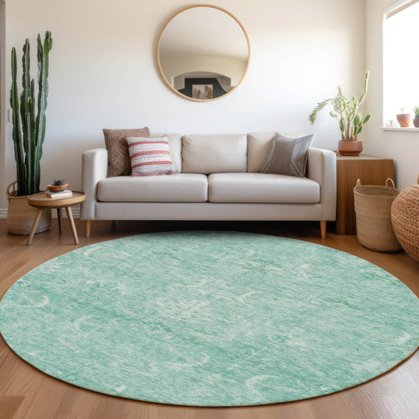 Homeroots 3' Artichoke Green And Ivory Damask Washable Area Rug For Stylish Indoor And Outdoor Spaces 8' Round Polyester 603355
