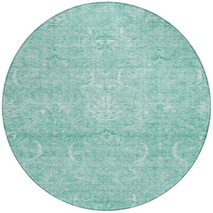 Homeroots 3' Artichoke Green And Ivory Damask Washable Area Rug For Stylish Indoor And Outdoor Spaces 8' Round Polyester 603355