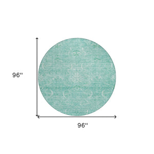 Homeroots 3' Artichoke Green And Ivory Damask Washable Area Rug For Stylish Indoor And Outdoor Spaces 8' Round Polyester 603355