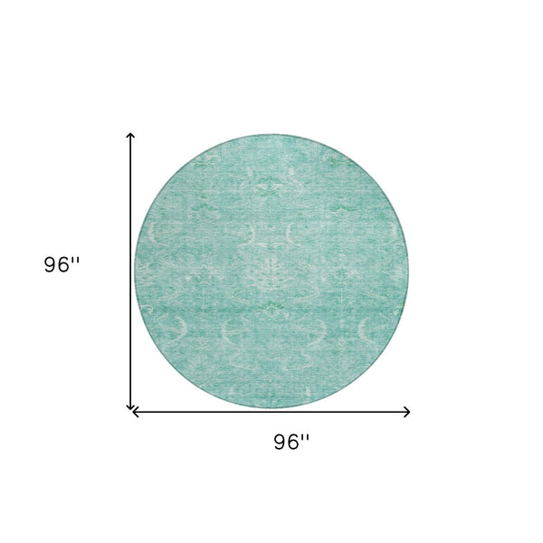 Homeroots 3' Artichoke Green And Ivory Damask Washable Area Rug For Stylish Indoor And Outdoor Spaces 8' Round Polyester 603355