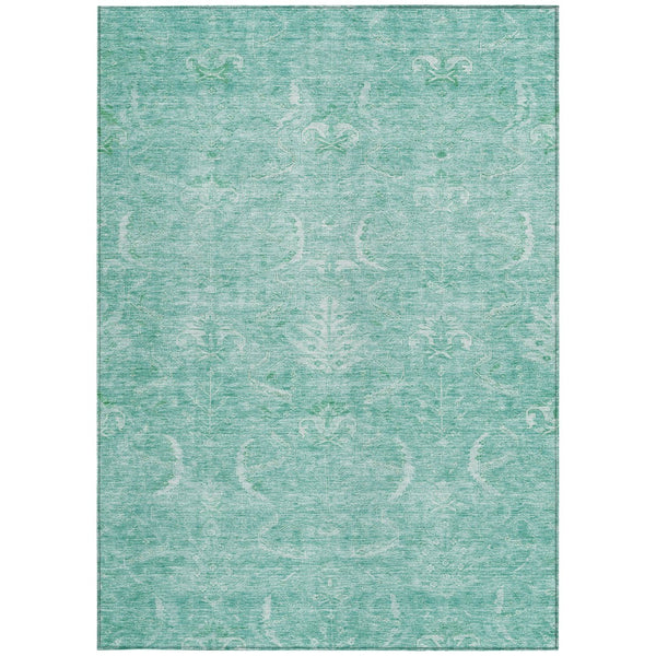 Homeroots 3' Artichoke Green And Ivory Damask Washable Area Rug For Stylish Indoor And Outdoor Spaces 8' X 10' Polyester 603356