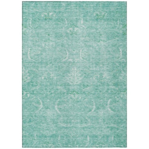 Homeroots 3' Artichoke Green And Ivory Damask Washable Area Rug For Stylish Indoor And Outdoor Spaces 8' X 10' Polyester 603356