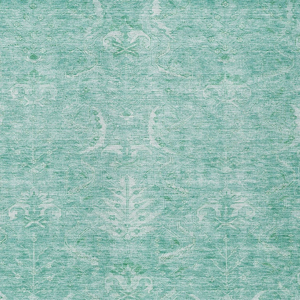 Homeroots 3' Artichoke Green And Ivory Damask Washable Area Rug For Stylish Indoor And Outdoor Spaces 8' X 10' Polyester 603356
