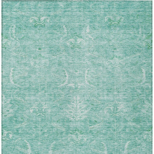 Homeroots 3' Artichoke Green And Ivory Damask Washable Area Rug For Stylish Indoor And Outdoor Spaces 9' X 12' Polyester 603357