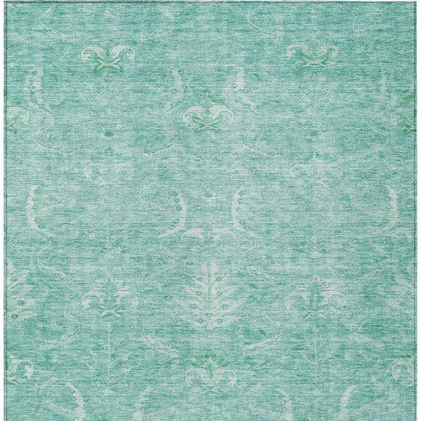 Homeroots 3' Artichoke Green And Ivory Damask Washable Area Rug For Stylish Indoor And Outdoor Spaces 9' X 12' Polyester 603357