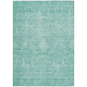 Homeroots 3' Artichoke Green And Ivory Damask Washable Area Rug For Stylish Indoor And Outdoor Spaces 10' X 14' Polyester 603358